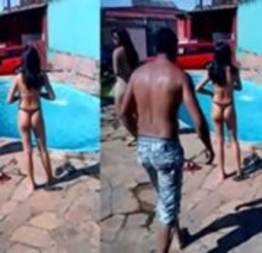 Tarado sortudo pegou a novinha por tras na piscina