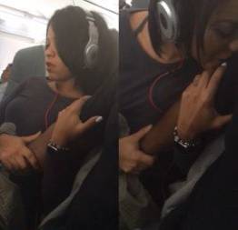Negão masturbando a namorada gostosa dentro do avião
