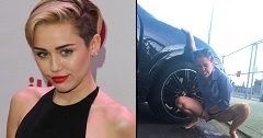 Miley Cyrus peladinha mijando na rua