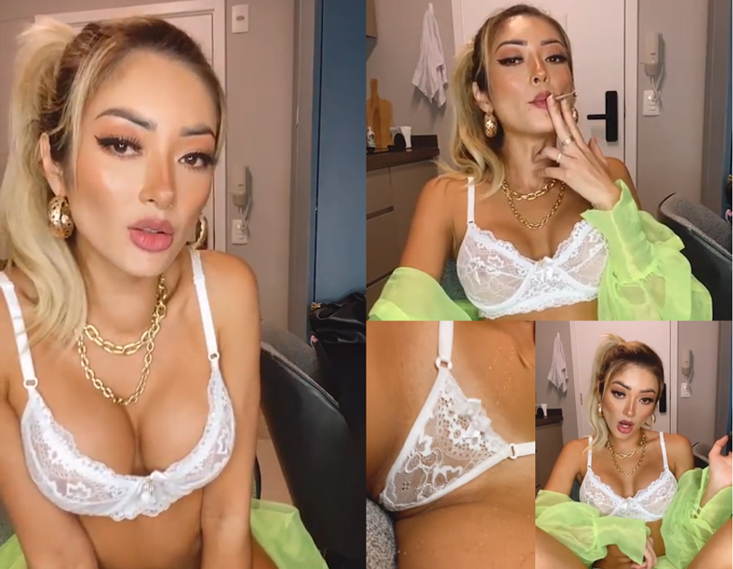 Ana Otani de lingerie transparente ao vivo no insta