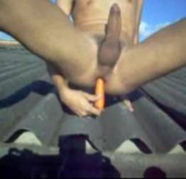 Novinho com cenoura no cu no telhado
