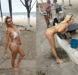 Nicolle flagrada gravando filme pornô na praia