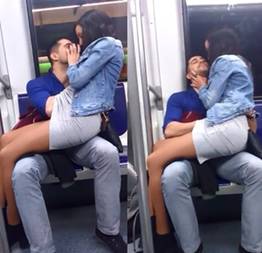 Tocando siririca pra namorada dentro do metrô