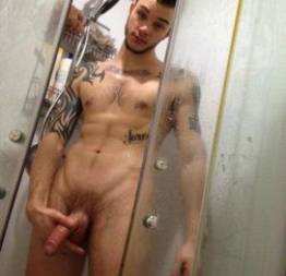 Gay masturbating under the shower