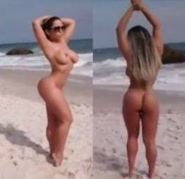 Mulher melão pelada em praia de nudismo - vídeo amador