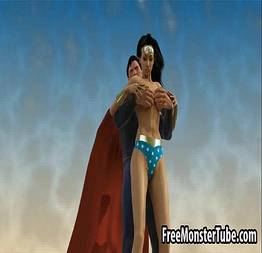 3D Mulher Maravilha chupando o pau duro do Super-Homem
